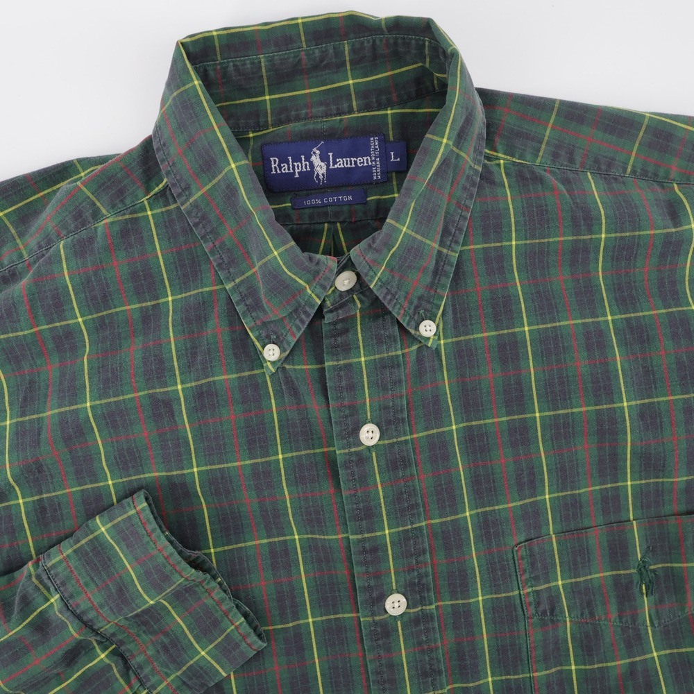 Polo Ralph Lauren Plaid Button Down Shirt Green Long Sleeve Mens Large